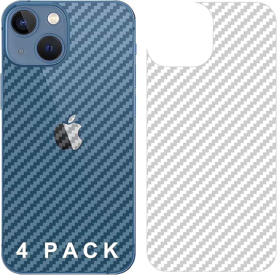 GIOPUEY Rückseite Folie Kompatibel mit iPhone 13, [4 Stück] 0.1mm Ultradünn Carbon Muster Rückseite Folie, Kratzfest Anti Fingerabdruck rutschfest