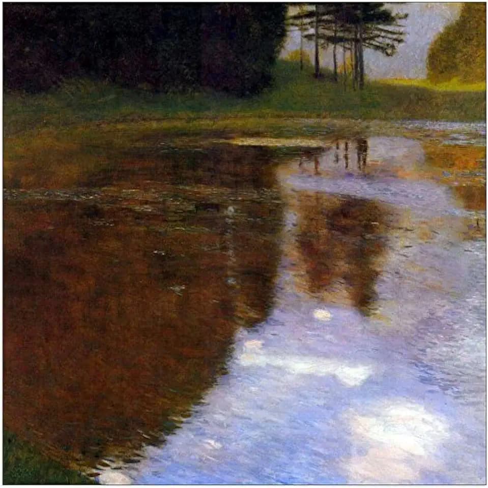 Klimt Gustav-Lake in Front of The Castle, Dekorative Paneele, Holz, Mehrfarbig, 70 x 1.8 x 70 cm