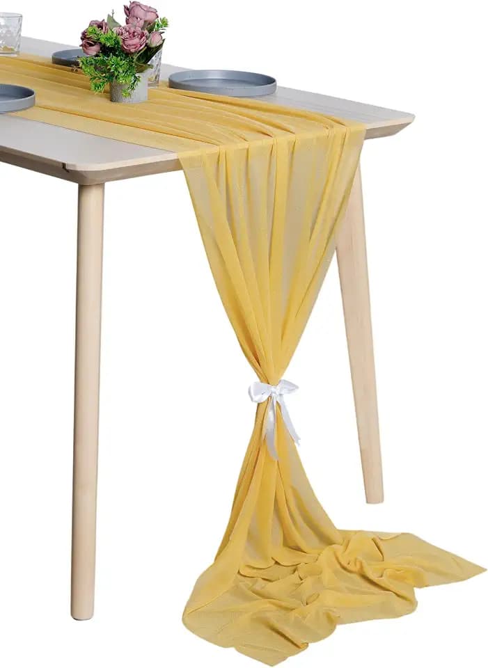 Pack of 10 Chiffon Table Runners 29 x 120 Inch, 14FT Long - Gold