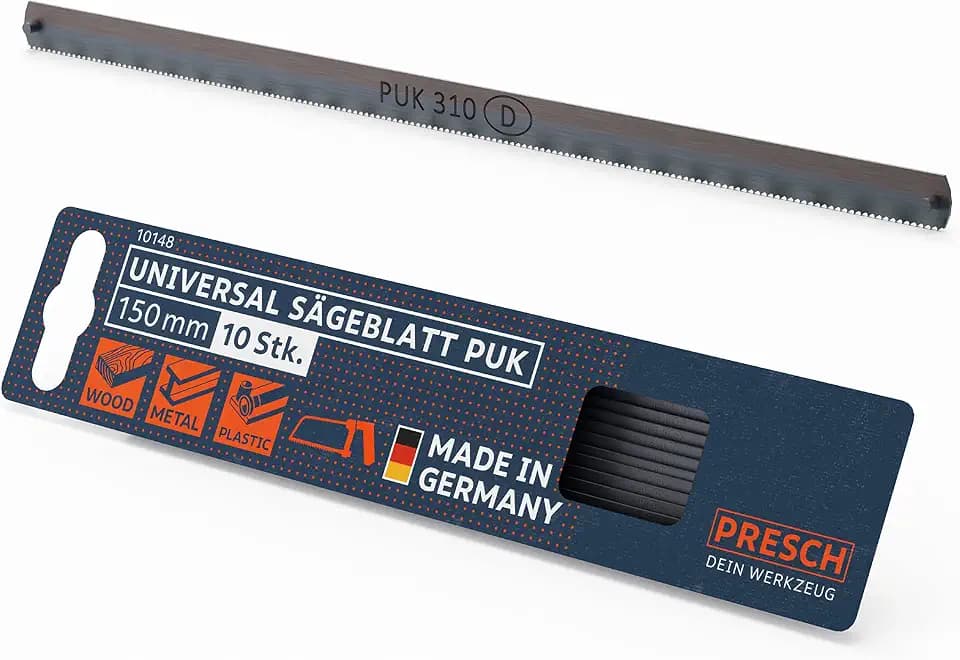 Presch Universalsägeblatt PUK 150mm 10 Stk. - Original PUK Sägeblätter Set für Handsägen - Universal Sägeblatt 150mm für Holz, Metall und Kunststoffe - Puksägeblätter Set