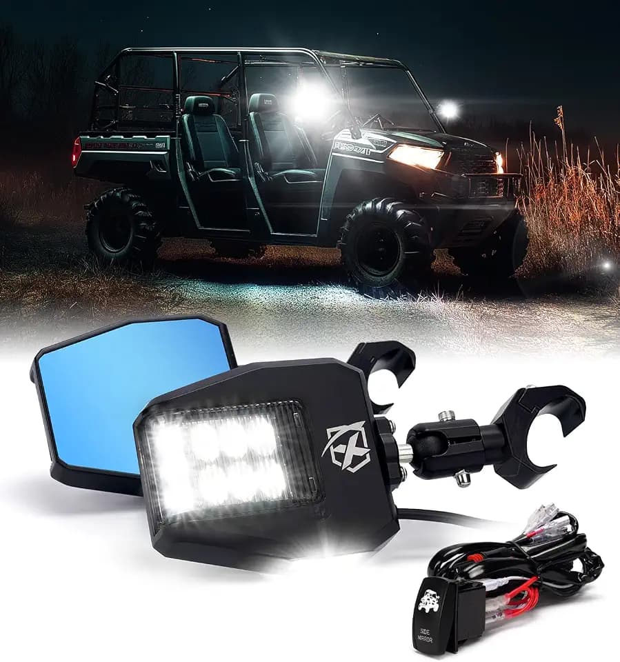 Xprite UTV Side View Mirrors w/LED Spot & Puddle Lights for Pro-Fit Cage