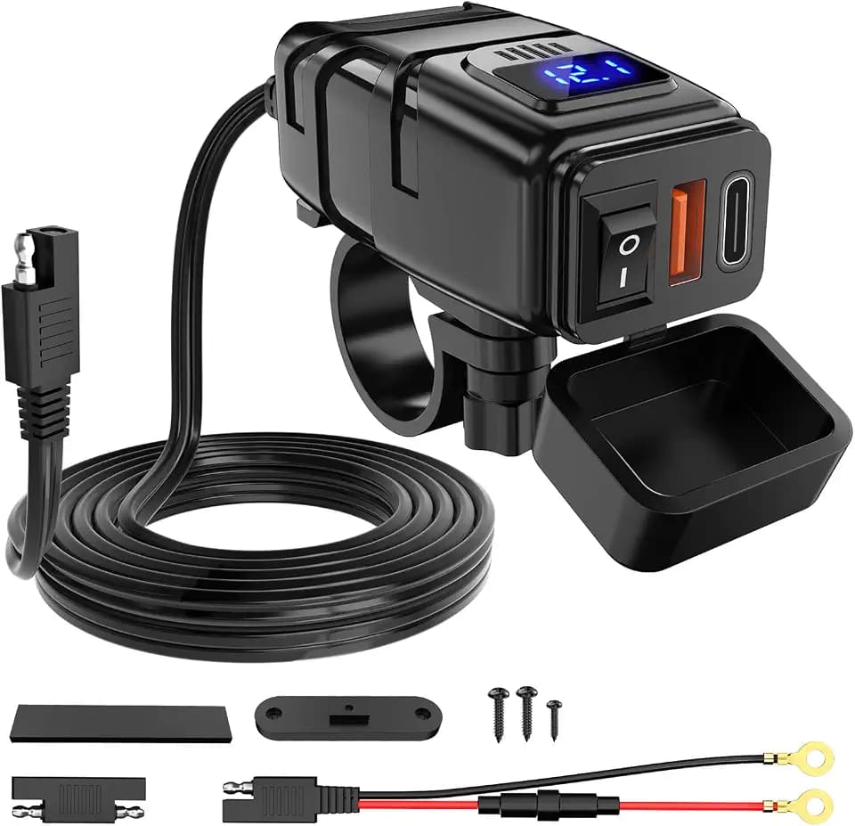 Nilight 7/8inch Motorcycle Handlebar USB Charger PD Type C Voltmeter 12V
