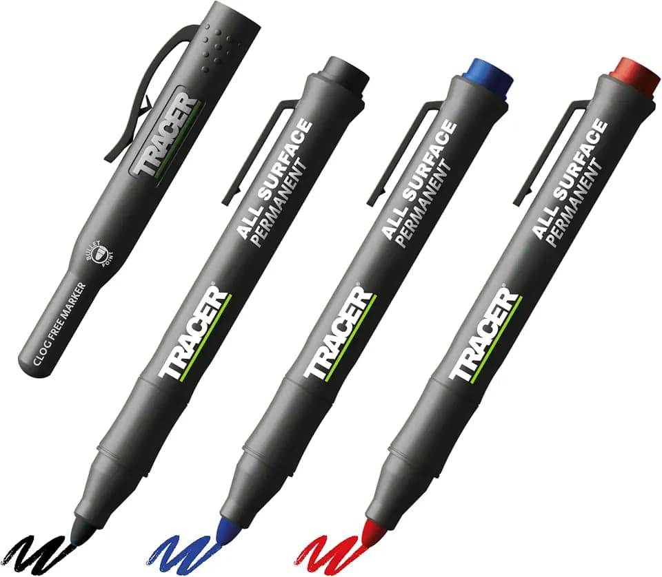Tracer Verstopfungsfrei Baumarkierungsset. 3 x Markierungsstifte mit Halteclippen. Markierstift – Schwarz, Rot und Blau