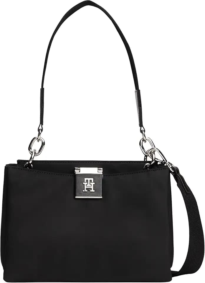 TOMMY HILFIGER Damen TH HER MED SATCHEL NYLON SV AW0AW18200 Umhängetasche, Schwarz (Black), Einheitsgröße