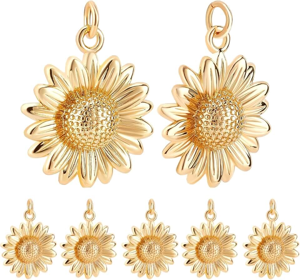 Beebeecraft 8Pcs Gold Sunflower Charms 18K Gold Plated Sunflower Pendant Charms Craft Supplies for DIY Jewelry Earrings Necklace Bracelet Making Finding