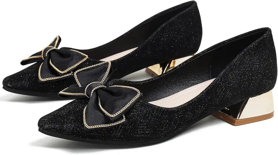 Women's Low Block Chunky Heels Pointed Toe Closed Toe Work Pumps Slip on Comfort Dress Shoes for Women