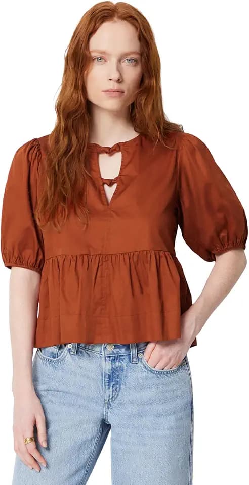 Amazon Essentials Women's Cotton Sateen Relaxed-Fit Peplum Blouse