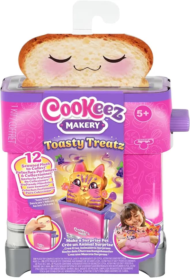 COOKEEZ MAKERY Toasties. Spielzeug-Toaster mit süß duftendem Überraschungsplüschtieren zum sammeln. Spielzeug-Brot hineinstecken und EIN Überraschungsplüschtier springt heraus!