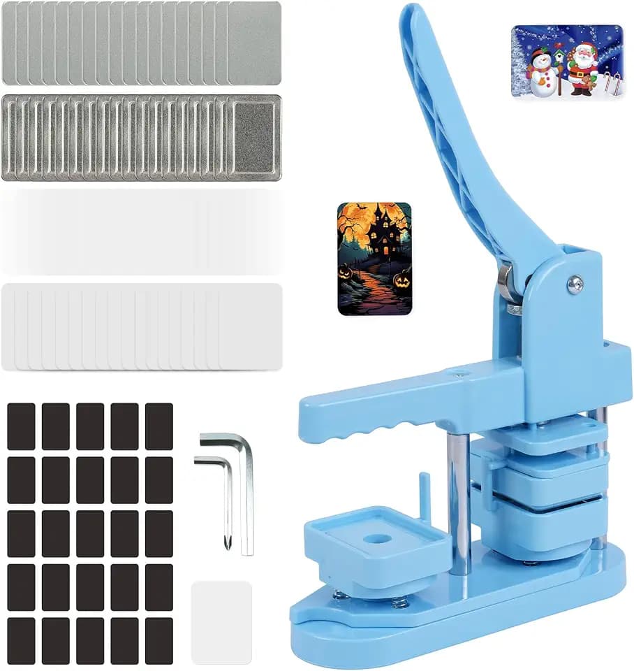 Fridge Magnet Button Maker Machine,Pin Maker Machine for Refrigerator Magnet, DIY Button Press Machine with 100 Pcs Fridge Magnet Button Maker Supplies - Rectangle 60x40mm/2.3x1.6 inch