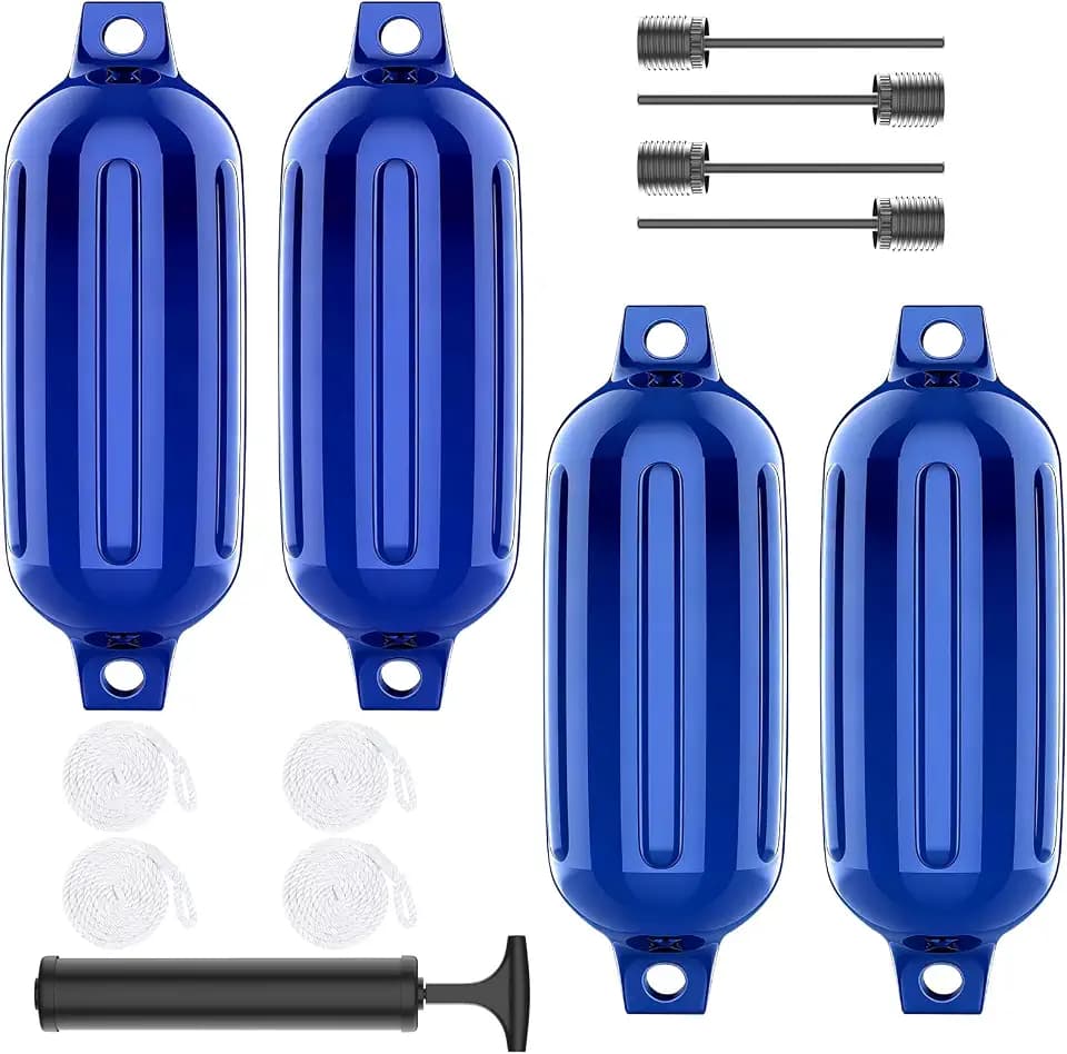 Boat Fenders 2-4 Pack Boat Bumpers with Ropes, Ribbed Twin Eye