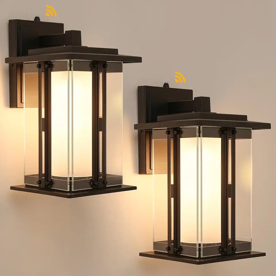 LUTEC 13" Dusk to Dawn Outdoor Wall Light, Waterproof Porch Light for Doorway, Matte Metal Frame and Double Glazing, Craftsman Style Outdoor Light Fxture with E26 Base (Pack of 2)