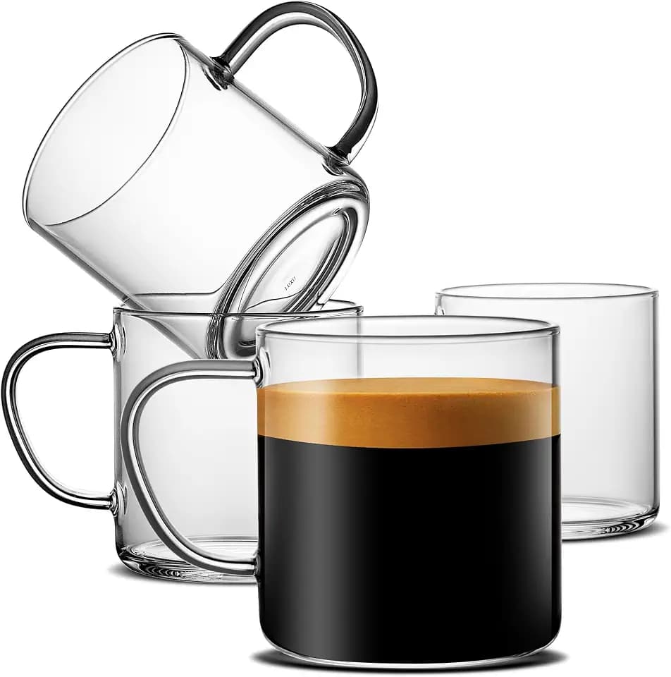 LUXU Glass Coffee Mugs, 14 oz Ice coffee cups,Clear Tea Cups Set of 4