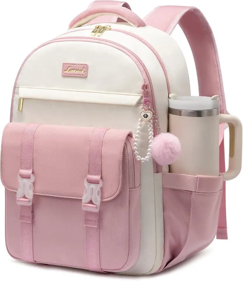 LOVEVOOK School Backpack for Teen Girls, Cute Student Backpack Purse Kid Bookbag for 8-17 Teenage, Back to School Backpacks Fit 15.6 Inch Laptop, College Travel Bag with Large Water Bottle Holder