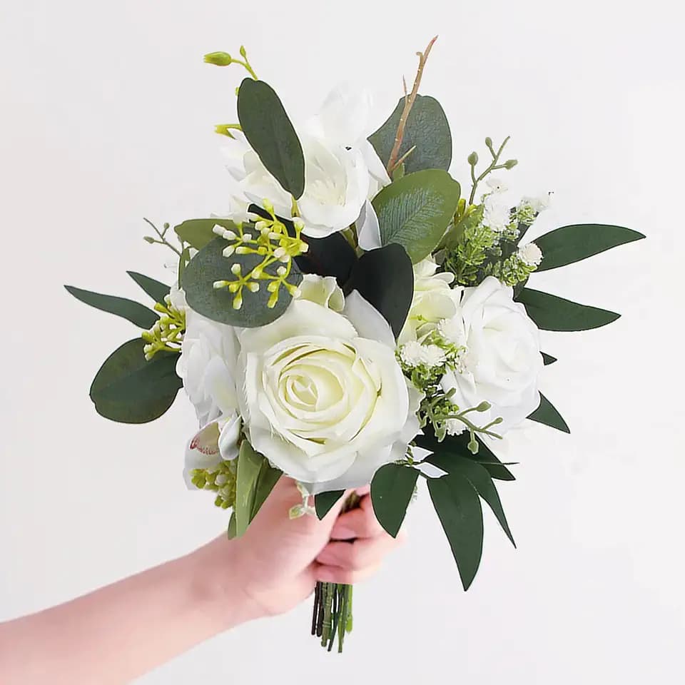 Rinlong White Green Bridesmaid Bouquet for Wedding, Prom, Homecoming