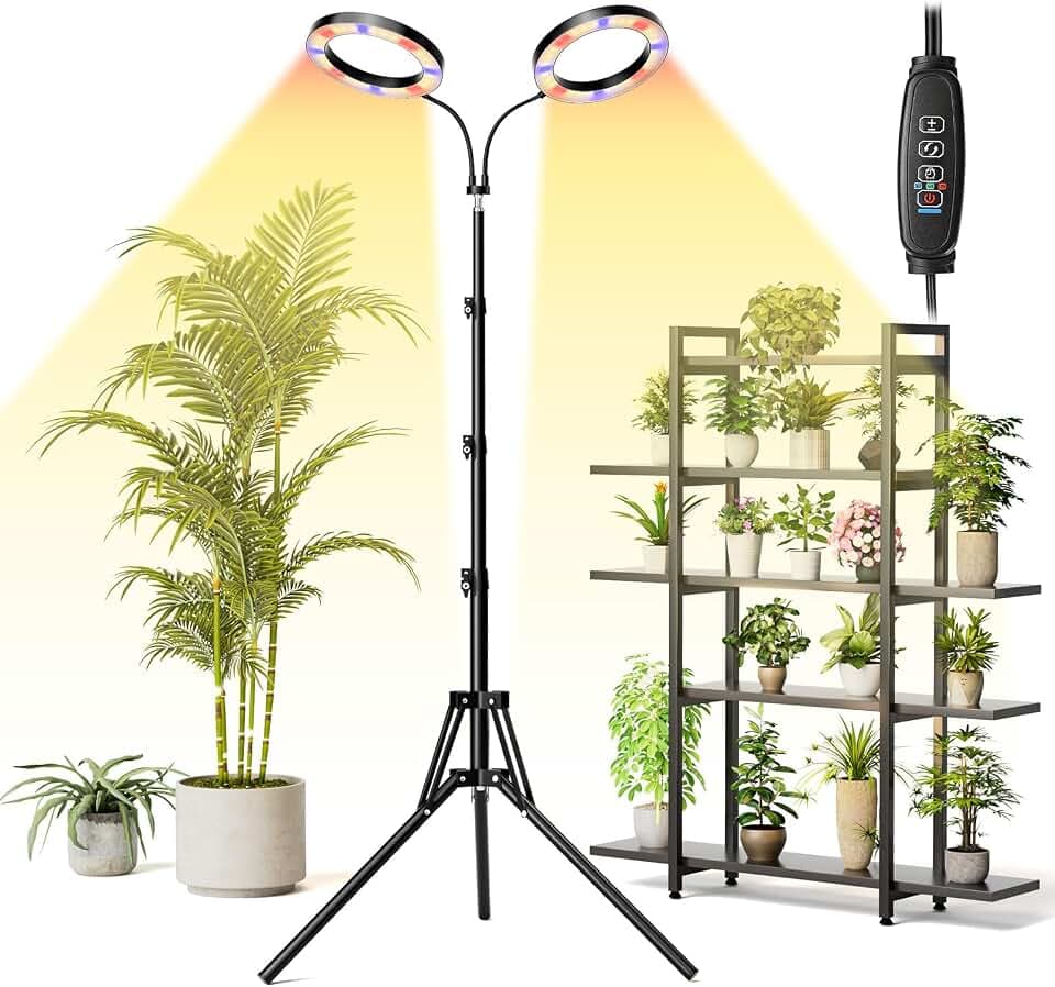 Pflanzenlampe, 2 Köpfe 168 LED Vollspektrum Pflanzenlicht mit Standfuß