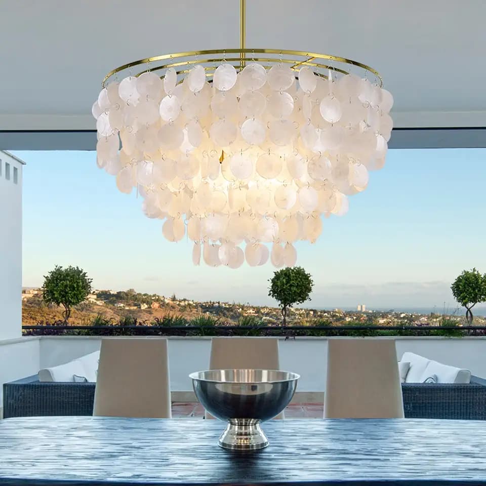 Wellmet Capiz Shell Chandelier, Gold Coastal Chandelier Light Fixture
