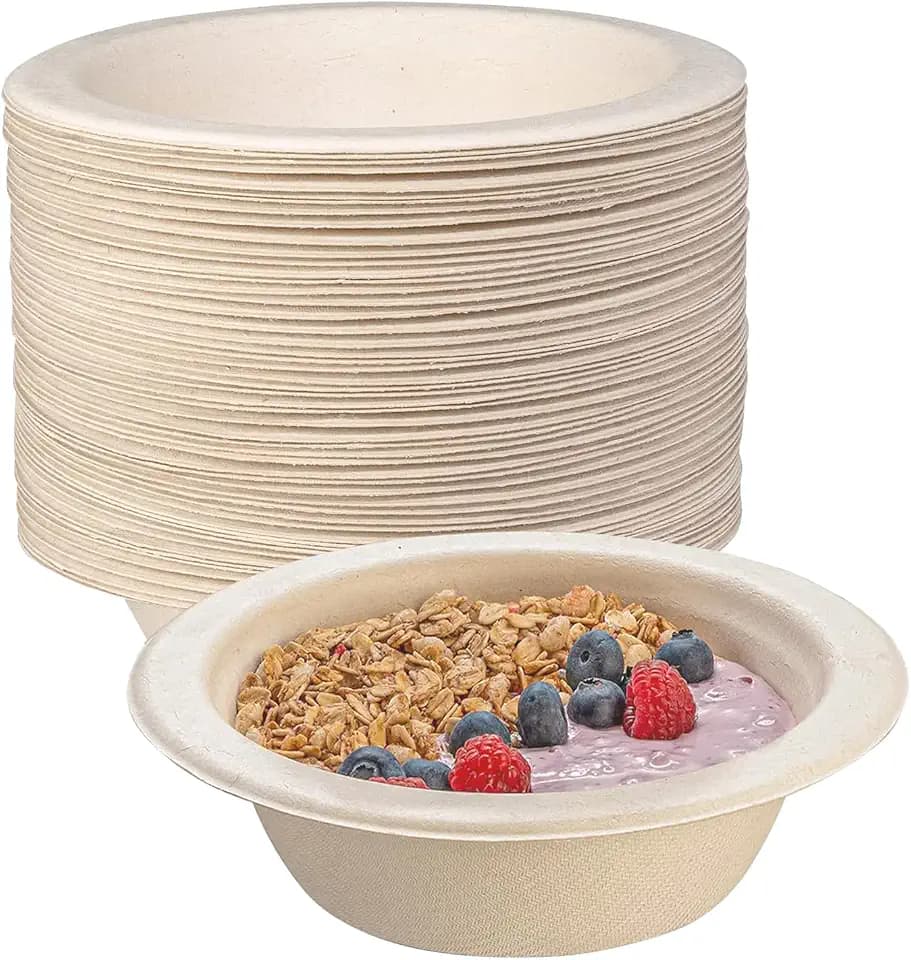 50Stück Braun Suppenschalen,350ML Zuckerrohrschalen Bagasse Wärmespeicherung Langlebige Suppenschalen für Partys, Grillfeste, Picknicks, Essen im Freien, Salate, Snacks