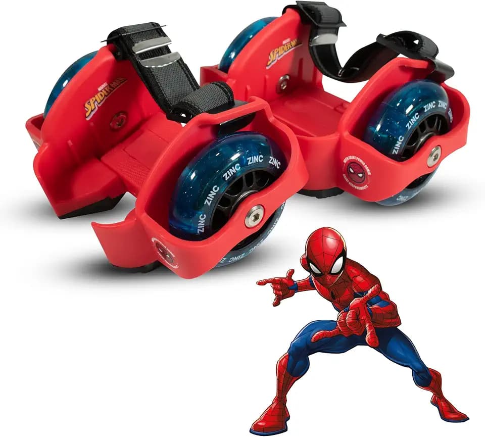 Zinc Offiziell Lizenzierte Marvel Spiderman Street Gliders - Kinder Roller für Kinder ab 5 Jahren, Abnehmbare Rollschuhe für Schuhe, Leuchtrollen, ABEC 7 Kugellager & Fersenbremse – Rot