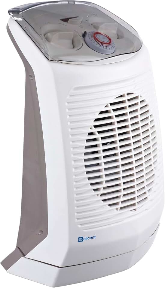 ELICENT | Warmes Badezimmer 2000, Heizlüfter mit verstellbarem Thermostat, automatische Oszillation rechts/links, mit Griff, beheizte Fläche 20 m²