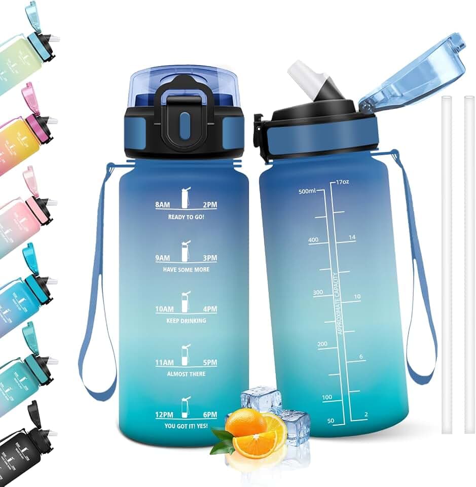 HoneyHolly Trinkflasche 500ML, Auslaufsicher, Trinkflasche Kohlensäure Geeignet, Wasserflasche BPA-Frei, Sportflasche mit Strohhalm, Trinkflaschen Sport für Kinder, Schule, Büro
