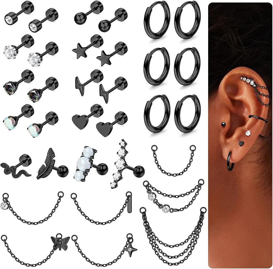 LOLIAS Hypoallergenic Surgical Steel Flat Back Earrings Set for Women Men