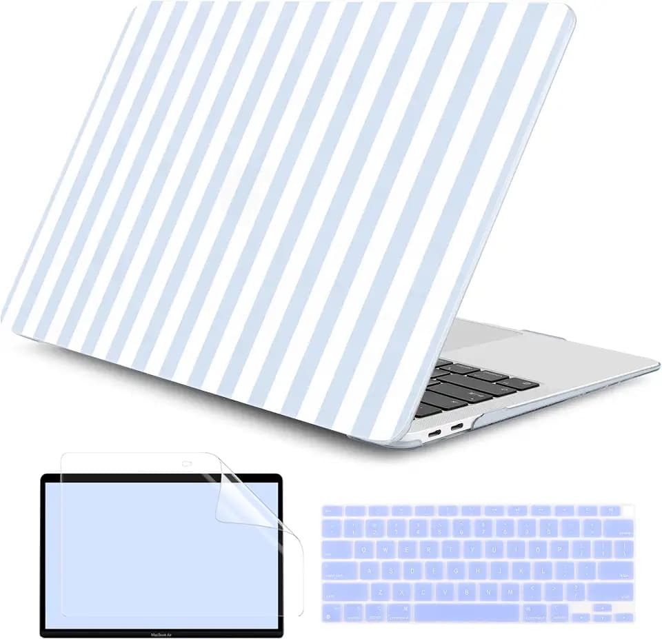 DONGKE Case for MacBook Air 13 Inch (2021-2018 Models A2337 M1/A2179/A1932), Blue & White Stripes Hard Shell Case with Keyboard Protector, Compatible with Retina Display and Touch ID