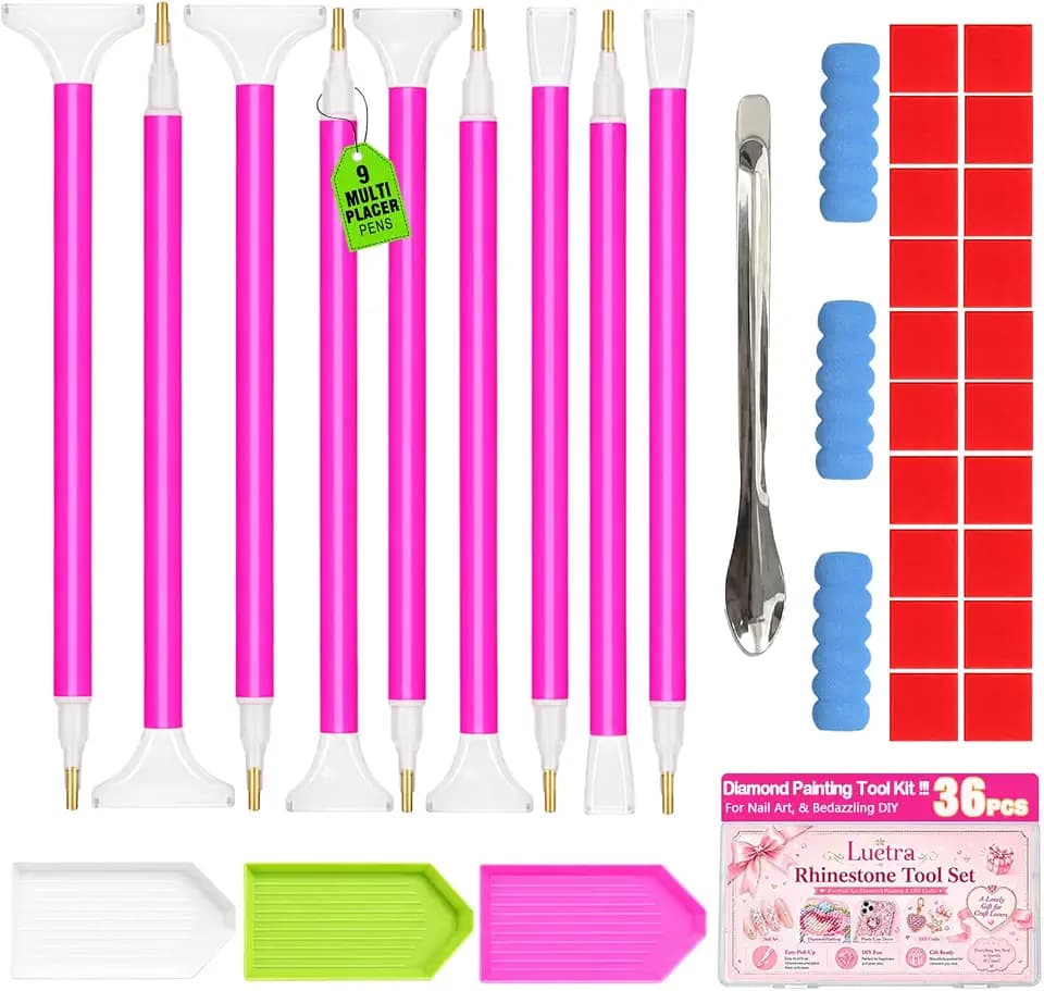Luetra 36PCS Diamond Painting Tool Kit, 3/6/9-Drill Multi-Placer Pen Set