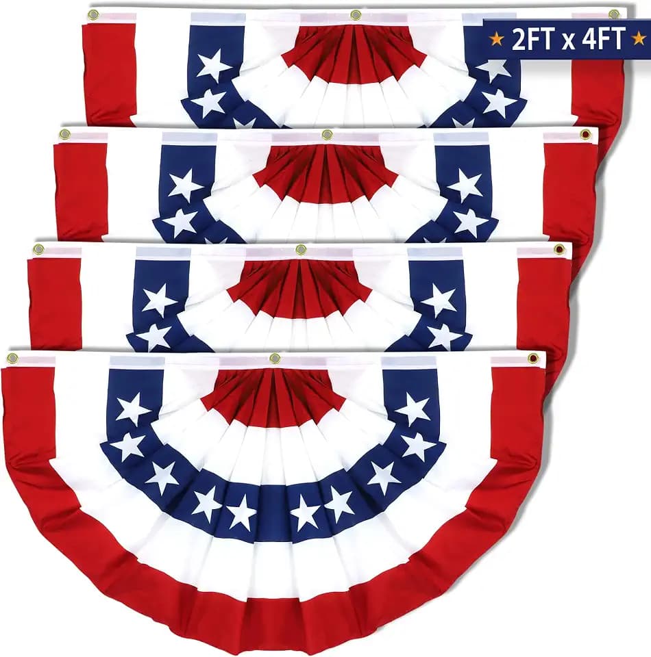 2x4 FT 4th of July Decorations American Flag Bunting 4 PCS Patriotic Bunting for Porch, Fourth of July Decor Red White and Blue Decorations (4 Pack-2x4 FT)