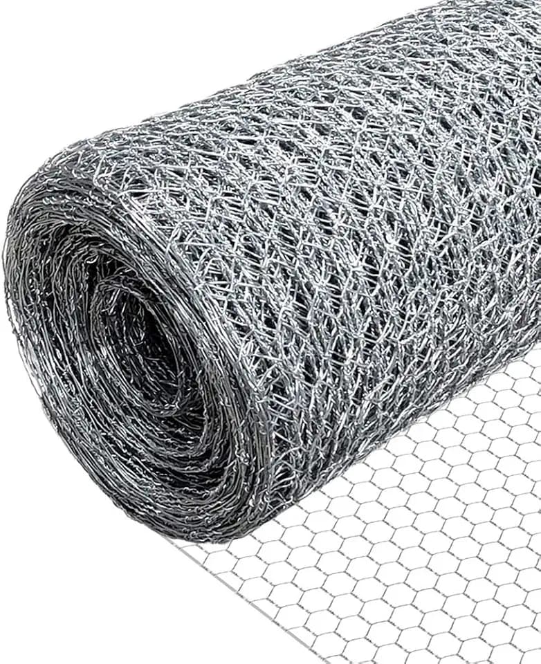 VOUNOT® Maschendrahtzaun Sechseckgeflecht, Drahtzaun Hasendraht Kaninchendraht Hühnerdraht, Maschenweite 25 mm, Höhe 100 cm, Länge 25 m, Verzinkt Silber