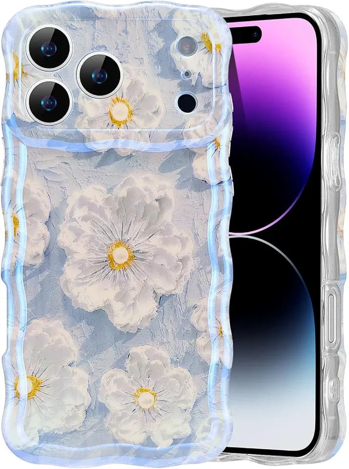 EYZUTAK Case for iPhone 17 Pro Max, Colorful Oil Painting Flower,Light Blue