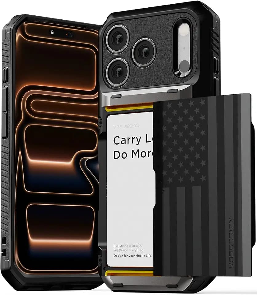 VRS DESIGN Damda Glide Pro Card Holder Case for iPhone 17 Pro (2025), Sturdy Semi Auto Card Slot Wallet [4 Cards] Case Designed for iPhone 17 Pro (2025) Liberty Black