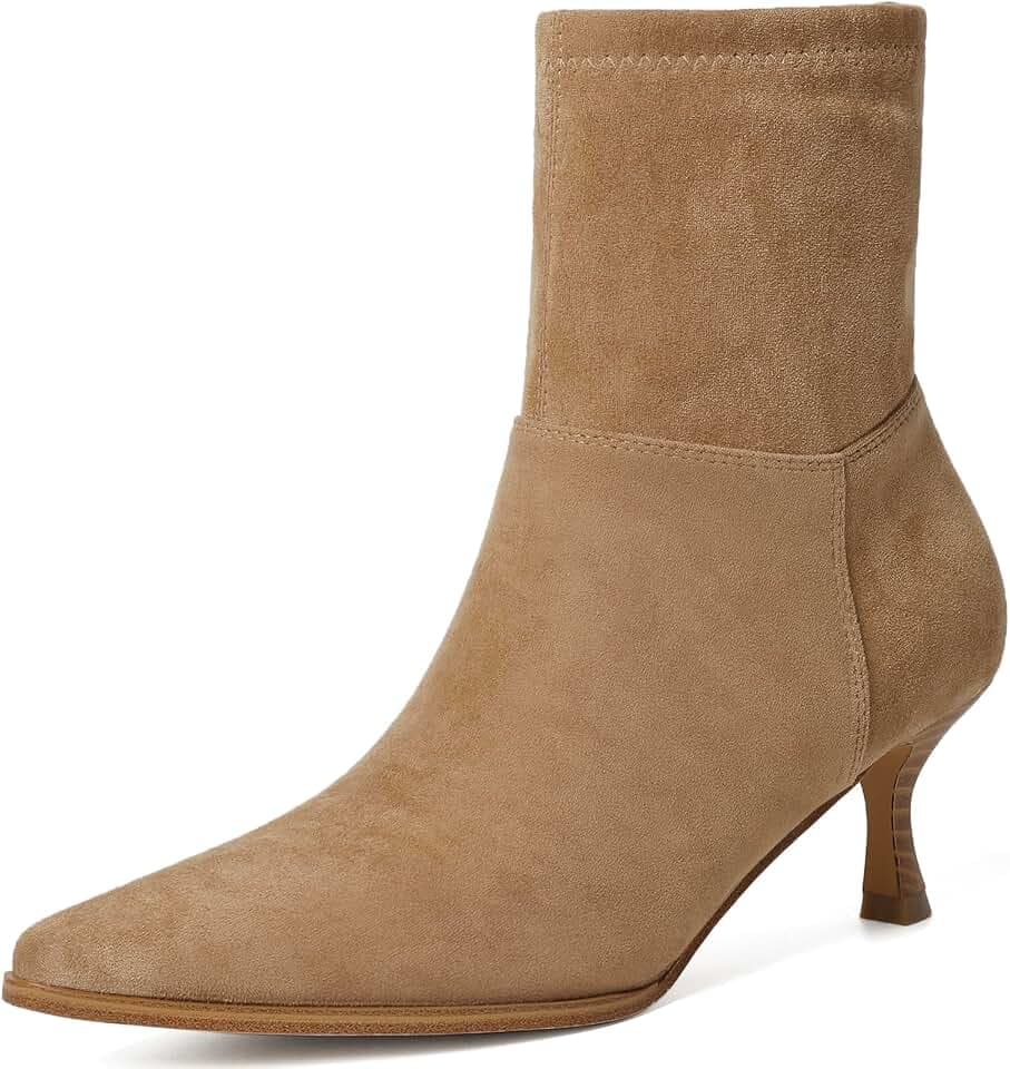 RIBONGZ Ankle Boots for Women Kitten Heel Pointed Toe Booties