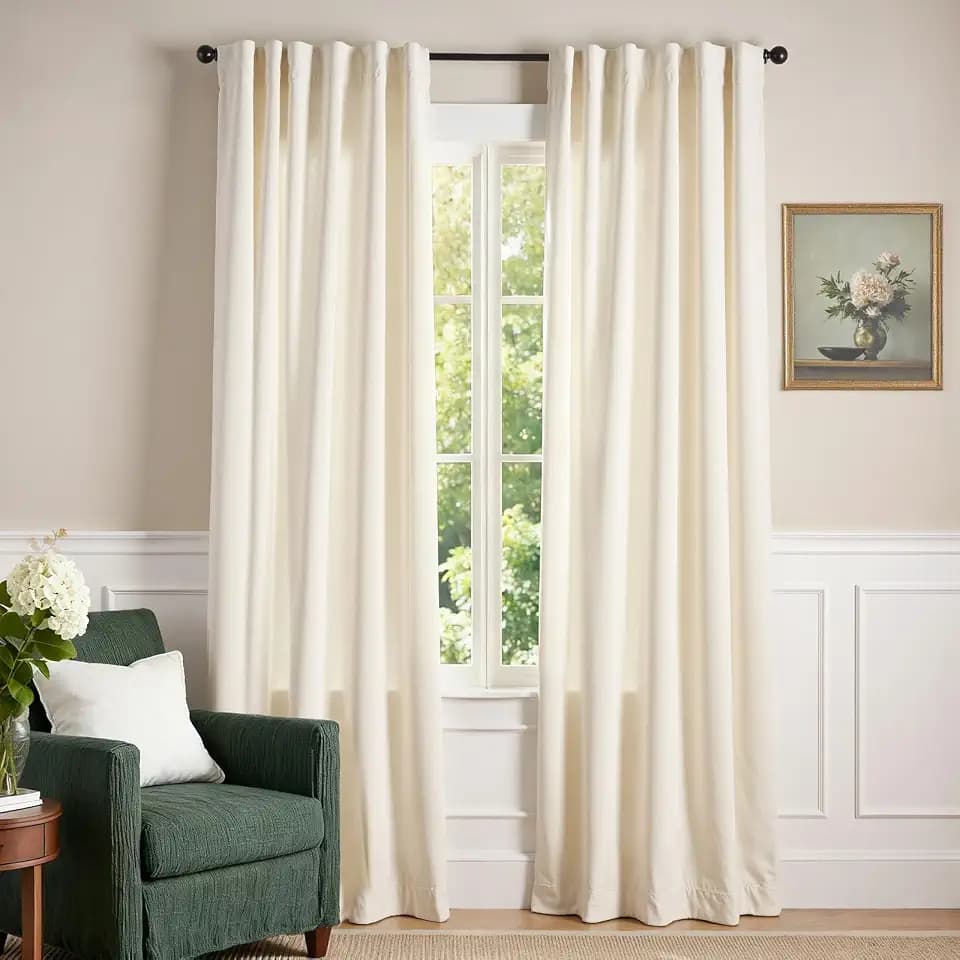 Lazzzy Ivory Curtains 90 Inch Length Drapes for Living Room Bedroom Light Filtering Thermal Insulate Cream Window Treatments Super Soft Luxury Curtains Back Tab 2 Panels