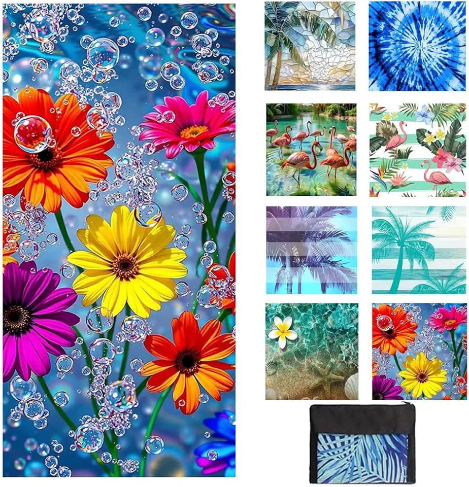 Mikrofaser-Strandtuch, 180 x 81 cm, schnell trocknend, leicht, sandfrei, groß, dünn, Handtücher, Reisezubehör für Erwachsene, Damen, Badezubehör, Matten, Urlaub, Must-Haves, Blume