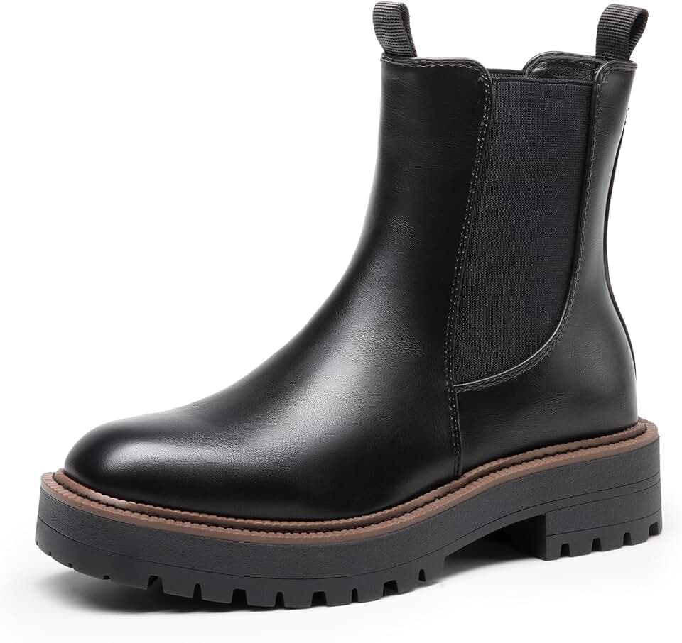 DREAM PAIRS Damen Plateau Stiefeletten Chelsea Boots | Kunstleder/Wildleder Obermaterialien, Modisches Steppmuster, 3,8 cm Plateauabsatz, Elastischer Einschlupf, Zeitloser Look