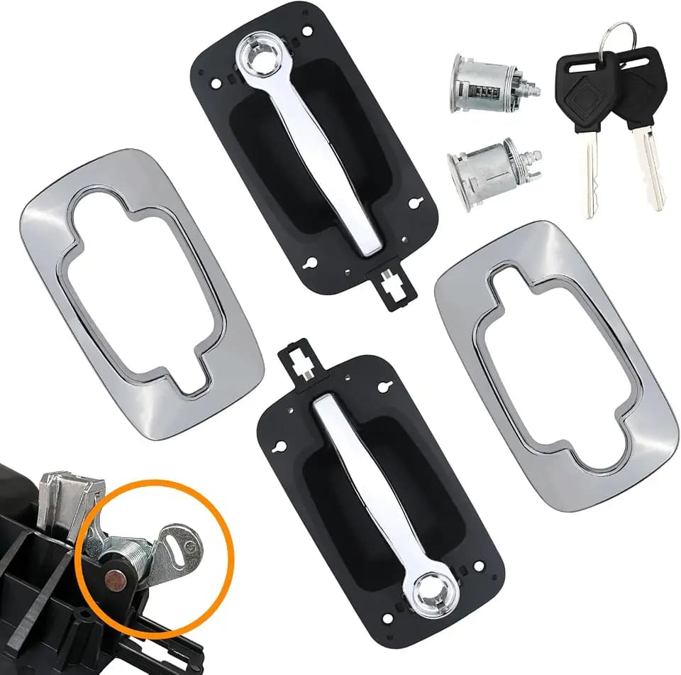 APPERFiT Upgraded Exterior Door Handles with Bezel Covers Chrome for Front Cab Compatible with International Trucks ProStar 4100 4200 4300 4400 7300 7400 7500 7600 7700 8500 8600