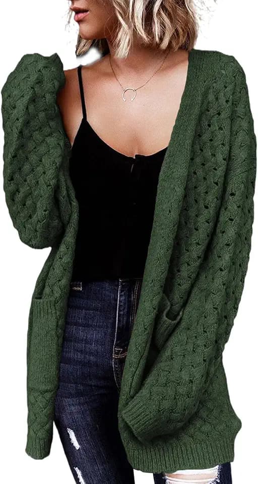 Dokotoo Women's 2026 Fashion Casual Open Front Long Sleeve Chunky Cable Knit Cardigans Sweaters Outerwear Coats with Pockets