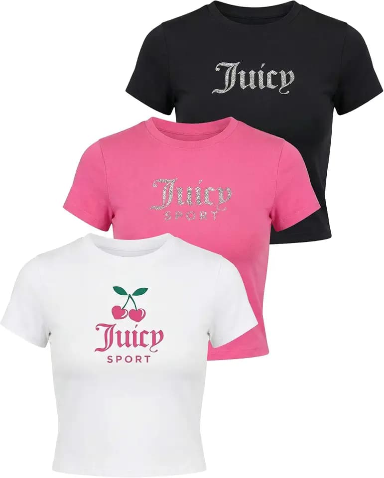 Juicy Couture Women's Cap Sleeve Crop Tops Short Sleeve Tshirts Workout Gym Casual Tees