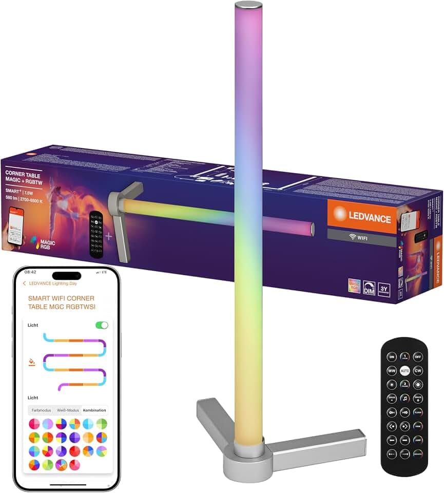LEDVANCE SMART smarte und moderne Tischleuchte für indirekte Beleuchtung mit WiFi-Technologie; Magic RGB; dimmbar; silber; Aluminium; Leuchtmittel nicht austauschbar