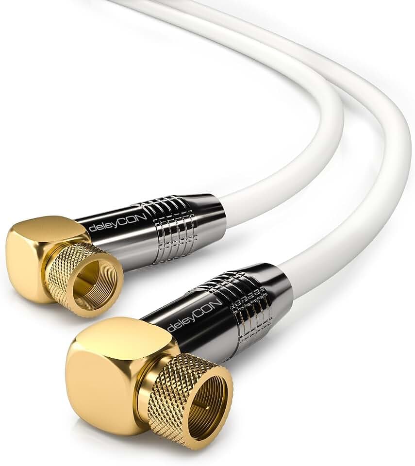 deleyCON 4m SAT Antennenkabel Koaxialkabel 2x 90° F-Stecker - Weiß