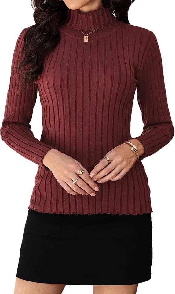 Gyabnw Pullover Damen Rollkragen Strickpullover Langarm Warmer Pulli Basic Gestrickt Sweater Obertiele Herbst Winter