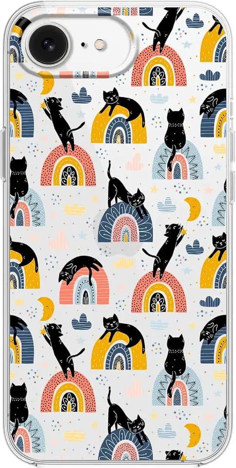for iPhone 17e Case/iPhone 16e Case, Fun Cat Style with Rainbow Pattern Cute Cartoon Animal Design Transparent Soft TPU Protective Clear Case 6.1 inch (Rainbow Cats)