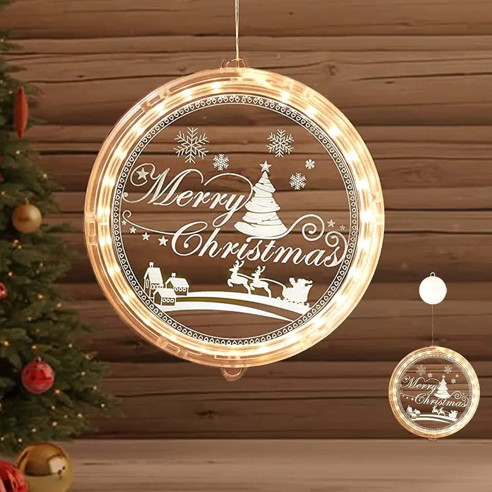 Dekorative Weihnachtsbeleuchtung, 3D hängende Lichterkette, Weihnachtsbeleuchtung, hängendes Fenster, LED Saugnapf Lichterkette Weihnachten Batteriebetrieben für Innen und Außen Weihnachtsfeier