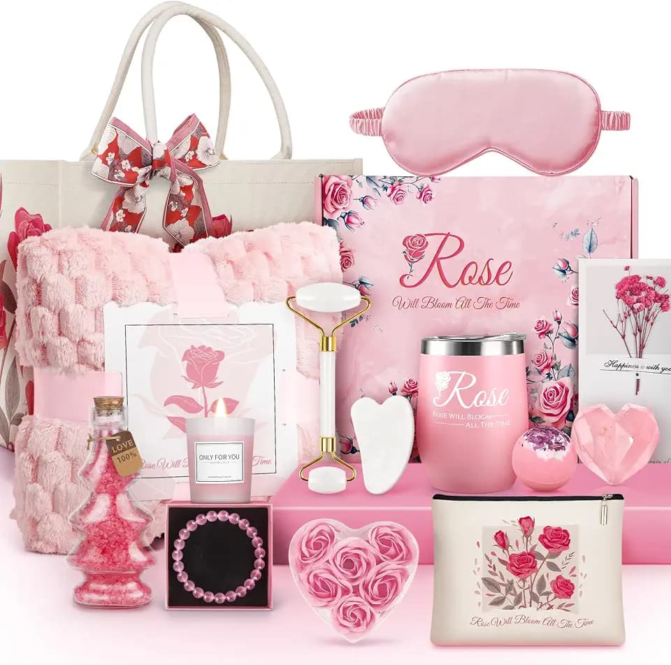 Valentines Day Gifts for Her, Self Care Get Well and Relaxing Spa Gifts Basket Care Package w/Blanket, Birthday Mothers Day Gifts for Women Mom Wife Girlfriend Sister Aunt Daughter Friends