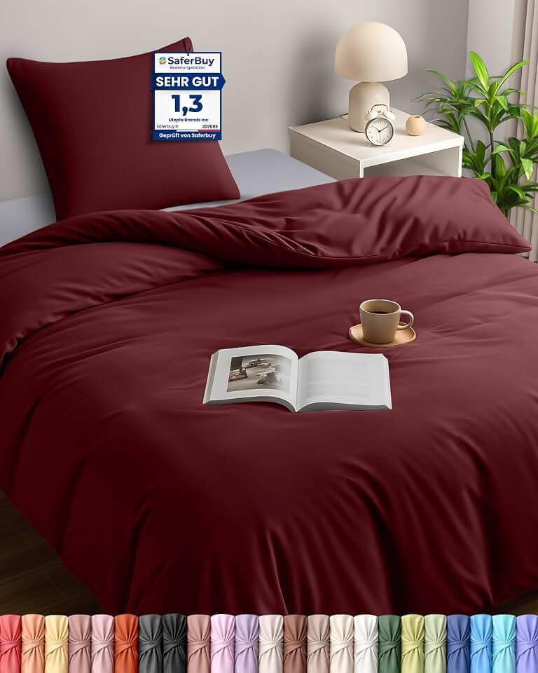 Utopia Bedding Bettwäsche 135x200 cm + 1 Kissenbezug 80x80 cm, Burgund