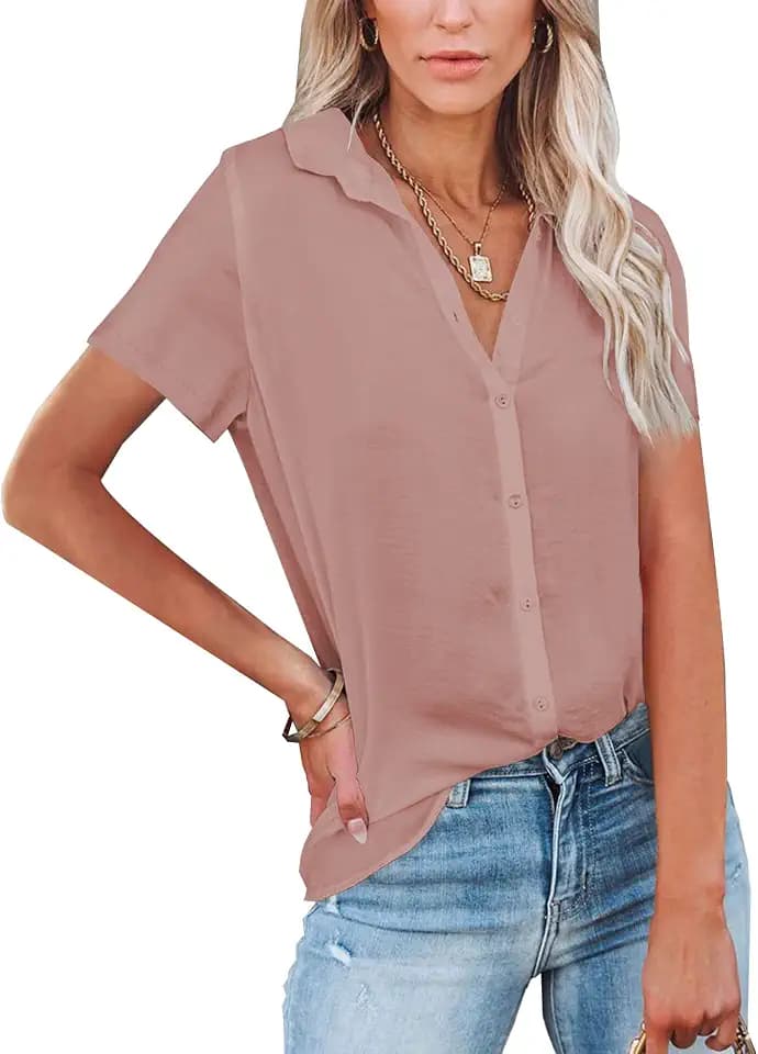 NONSAR Damen Bluse V-Ausschnitt Hemden Elegant Langarm Casual Arbeit Oberteile mit Knöpfen Tops Langarm/Kurze Ärmel Shirt