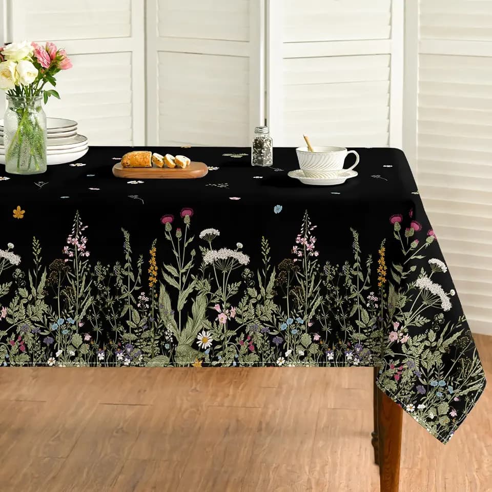Horaldaily Spring Tablecloth 60 x 84 Inch Rectangular Black Wild Flower