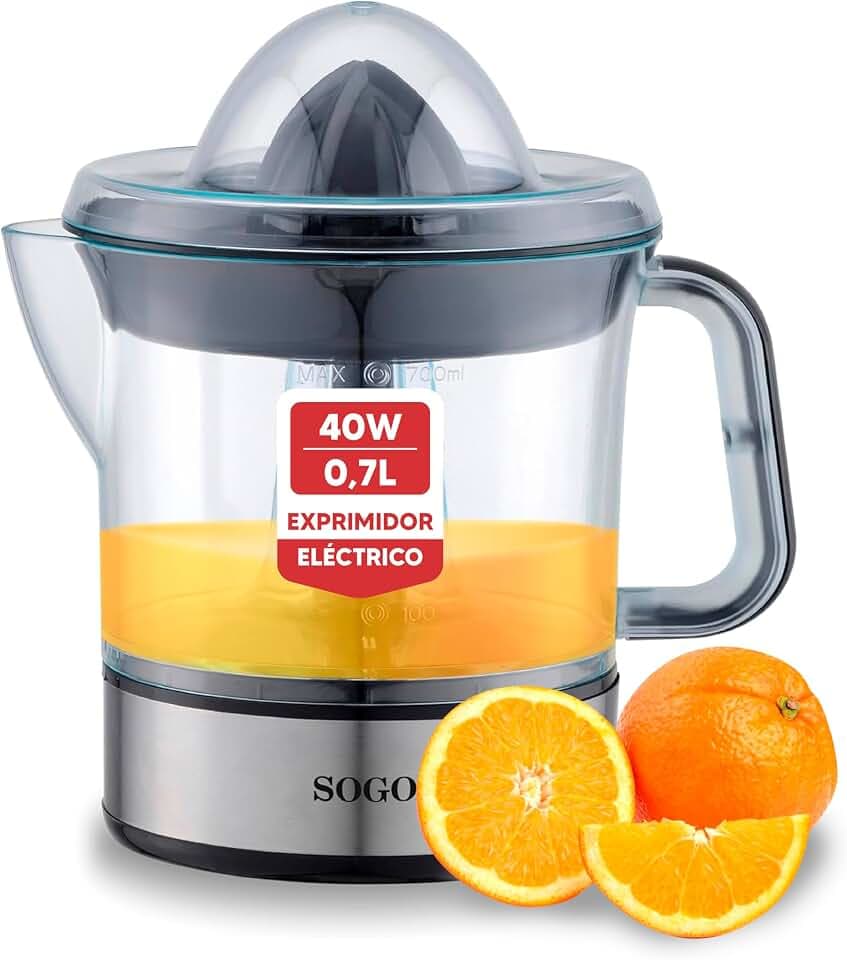 Sogo Elektrische Zitronensaftpresse mit Deckel, automatisch, leistungsstark und leise, 0,7 Liter Krug (SS-5222)