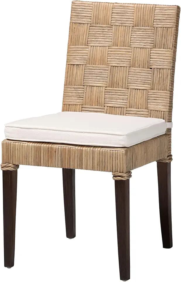 Bali & pari Fatima Natural Rattan Dining Chair with Cushion – Handwoven Wicker Side Chair with Basketweave Back and Seat, Coastal Boho Seating for Dining Room or Kitchen, Dining Height
