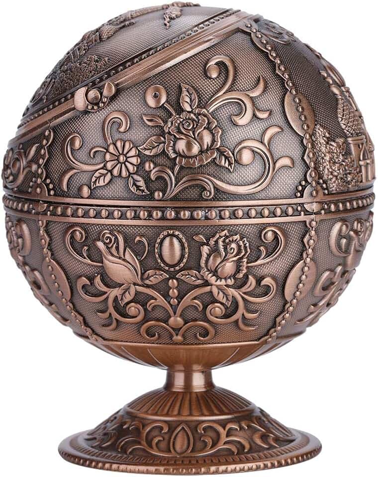 Vintage Aschenbecher Metall Rund Kugel Geprägtes Muster Dekoration Für Drinnen Und Draußen (Rotbronze) Aschenbecher Vintage Deko Für Innen Und Außen